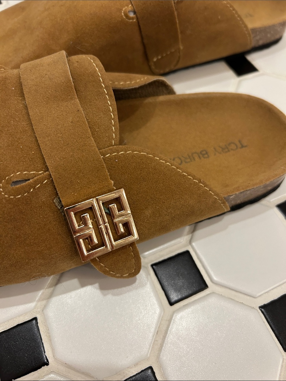 Tory Burch Mellow Mules Suede Slip-On Loafers in River Rock Size 9 - Picture 4 of 9